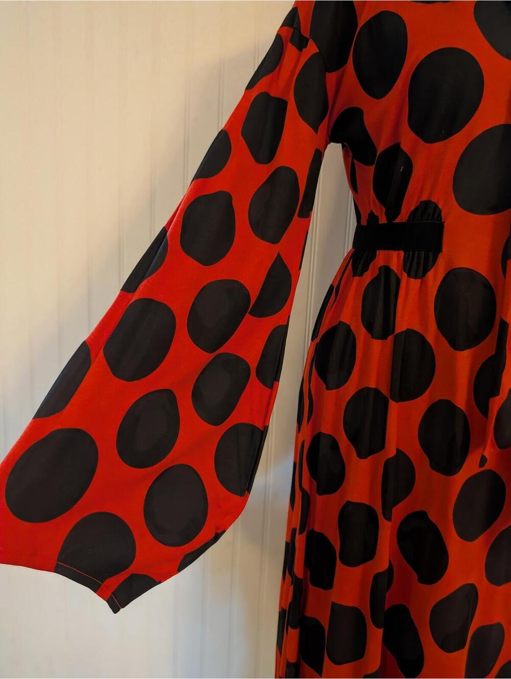 Zara Red Black Polka Dot Long Sleeve Dress with Bow Tie Neck Size S - Picture 8 of 9